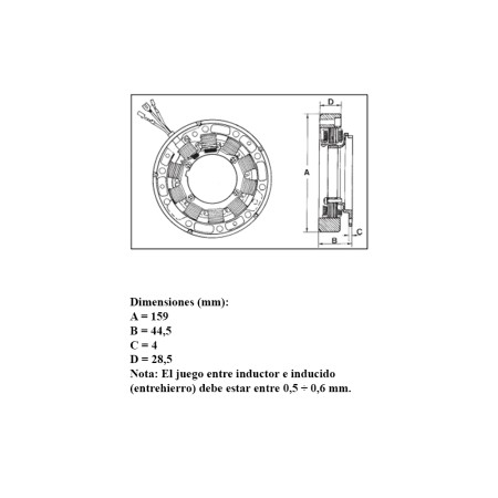 Alternador 12V de 3 cables Lombardini 3LD y 4LD