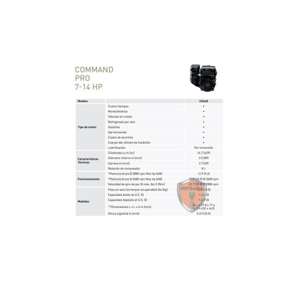 *Moteur Kohler CH440 Cône d'entraînement manuel Lombardini 23 mm