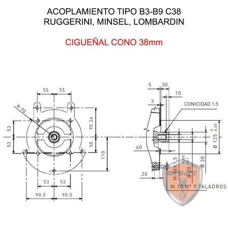 ALTERNATEUR SYNCHRO 3000RPM TRIPHASÉ 13,5KVA COUPLAGE À CÔNE 38 (TYPE LOMBARDINI, RUGGERINI, MINSEL)