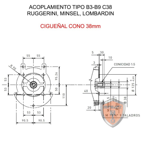 ALTERNADOR SINCRO 3000RPM TRIFASICO 13,5KVA ACOPLAMIENTO CONO 38 (TIPO LOMBARDINI, RUGGGERINI, MINSEL)