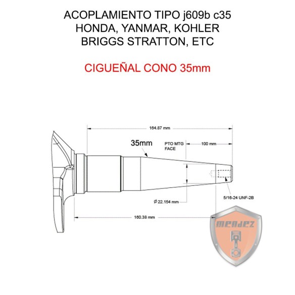 ALTERNADOR SINCRO 3000RPM MONOFASICO 12KVA ACOPLAMIENT J609B CONO 35MM (TIPO KOHLER, HONDA) WITH AVR