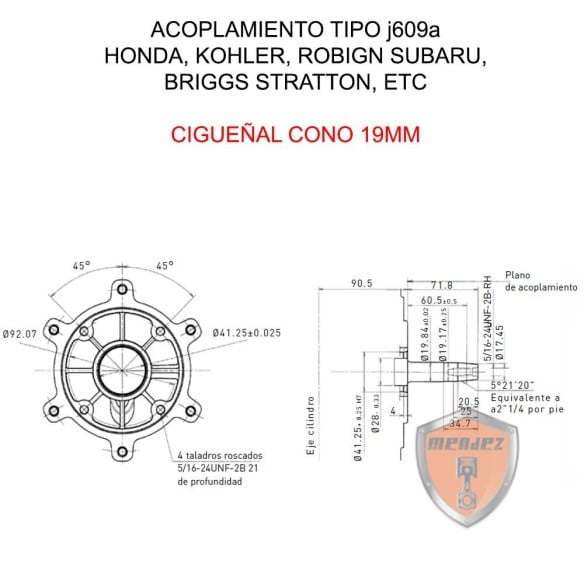 ALTERNADOR SINCRO 3000RPM MONOFASICO 3.5KVA ACOPLAMIENT J609 CONO 19MM (TIPO KOHLER, HONDA)