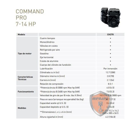 MOTOR KOHLER CH395 MOTOAZADA CON EMBRAGUE ARRANQUE ELECTRICO